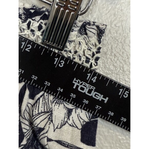 Beau Dawson Linen Blend Wide Leg Blue White Floral Pants Size L Beachy Coastal - Picture 13 of 14